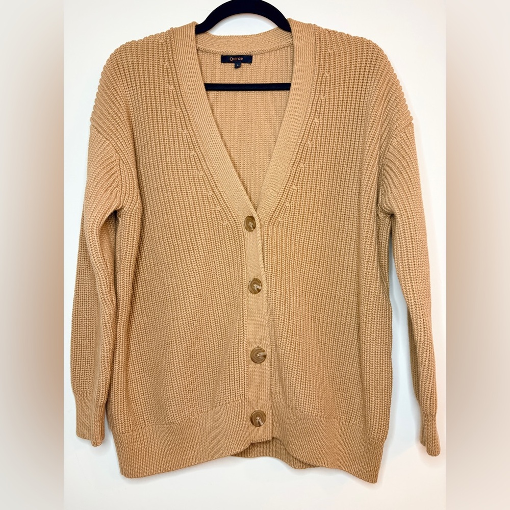 Quince 100% Cotton Oversized Boyfriend Button Up Cardigan Camel Tan Small